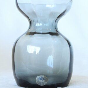 Vtg Hyacinth glass vase bulb Kastrup Holmegaard Smoke grey optical stripes